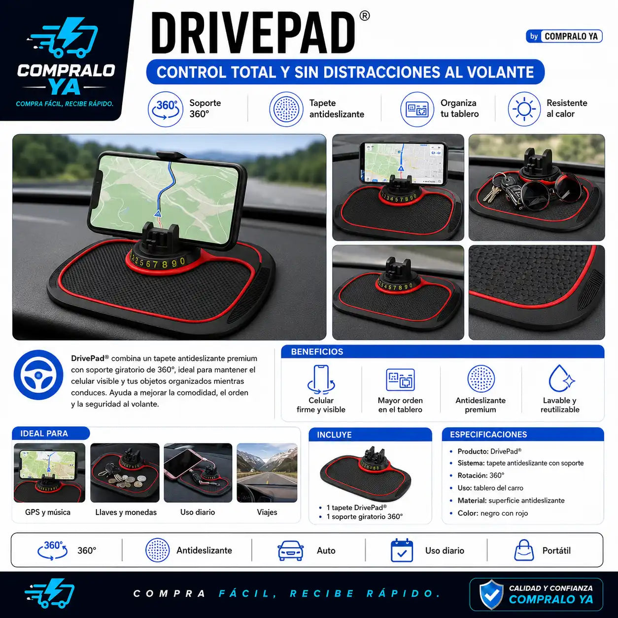 DriveGrip Pro® — Estabilidad total para navegación y llamadas al conducir