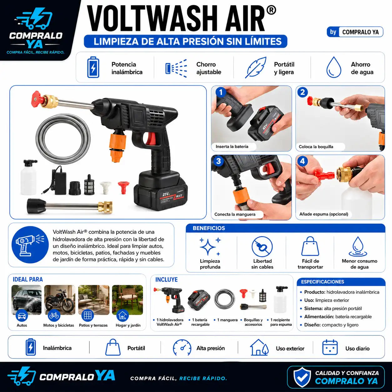 PowerWash X® — Hidrolavadora compacta con autonomía extendida