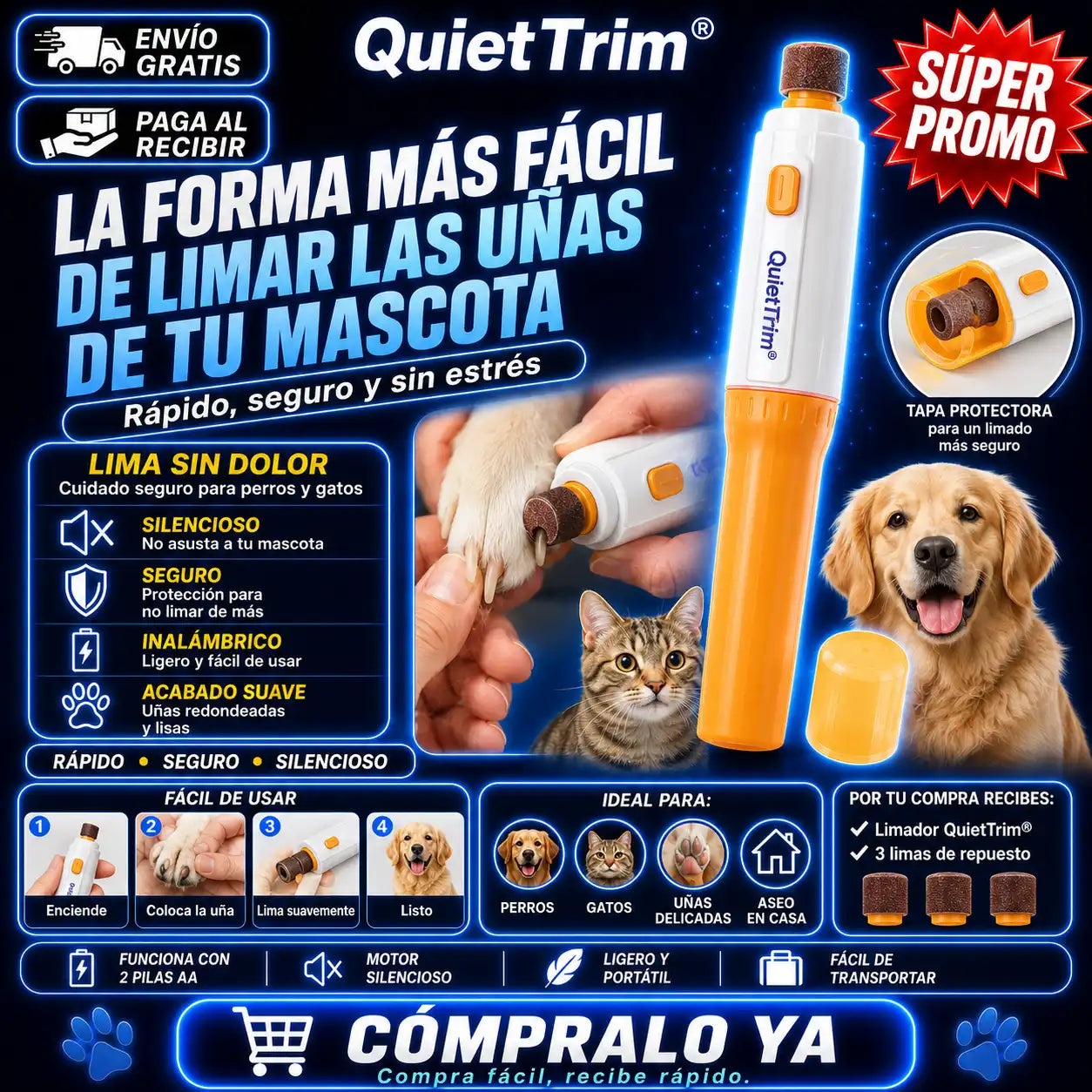 QuietTrim® — La forma más fácil de limar las uñas de tu mascota