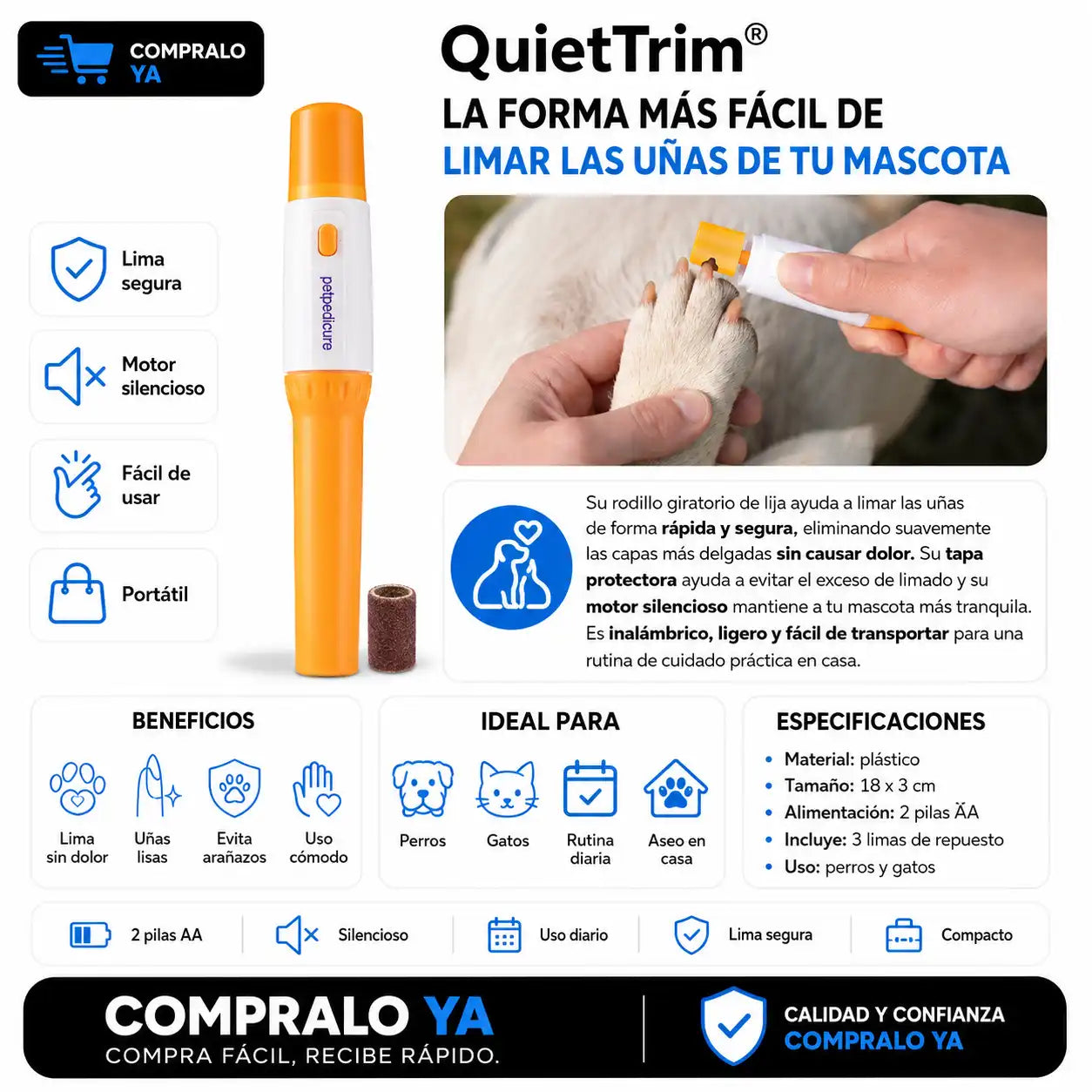 QuietTrim® — La forma más fácil de limar las uñas de tu mascota