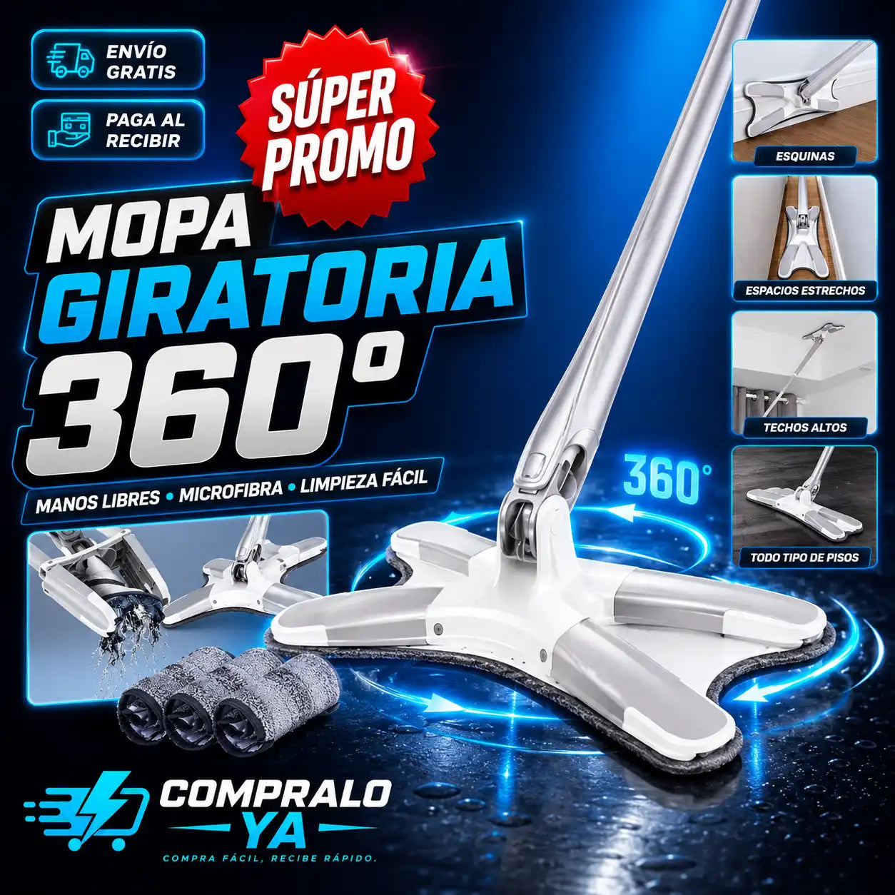 CleanSpin X® — Limpieza profunda con cabezal 360° ultra absorbente