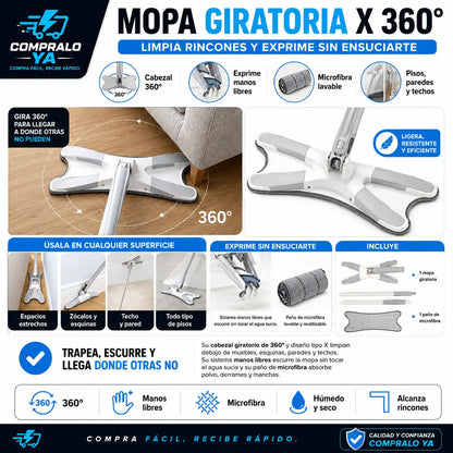 CleanSpin X® — Limpieza profunda con cabezal 360° ultra absorbente