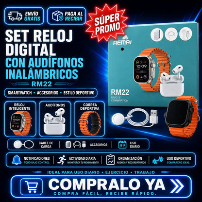 SET RELOJ DIGITAL CON AURICULARES INALAM