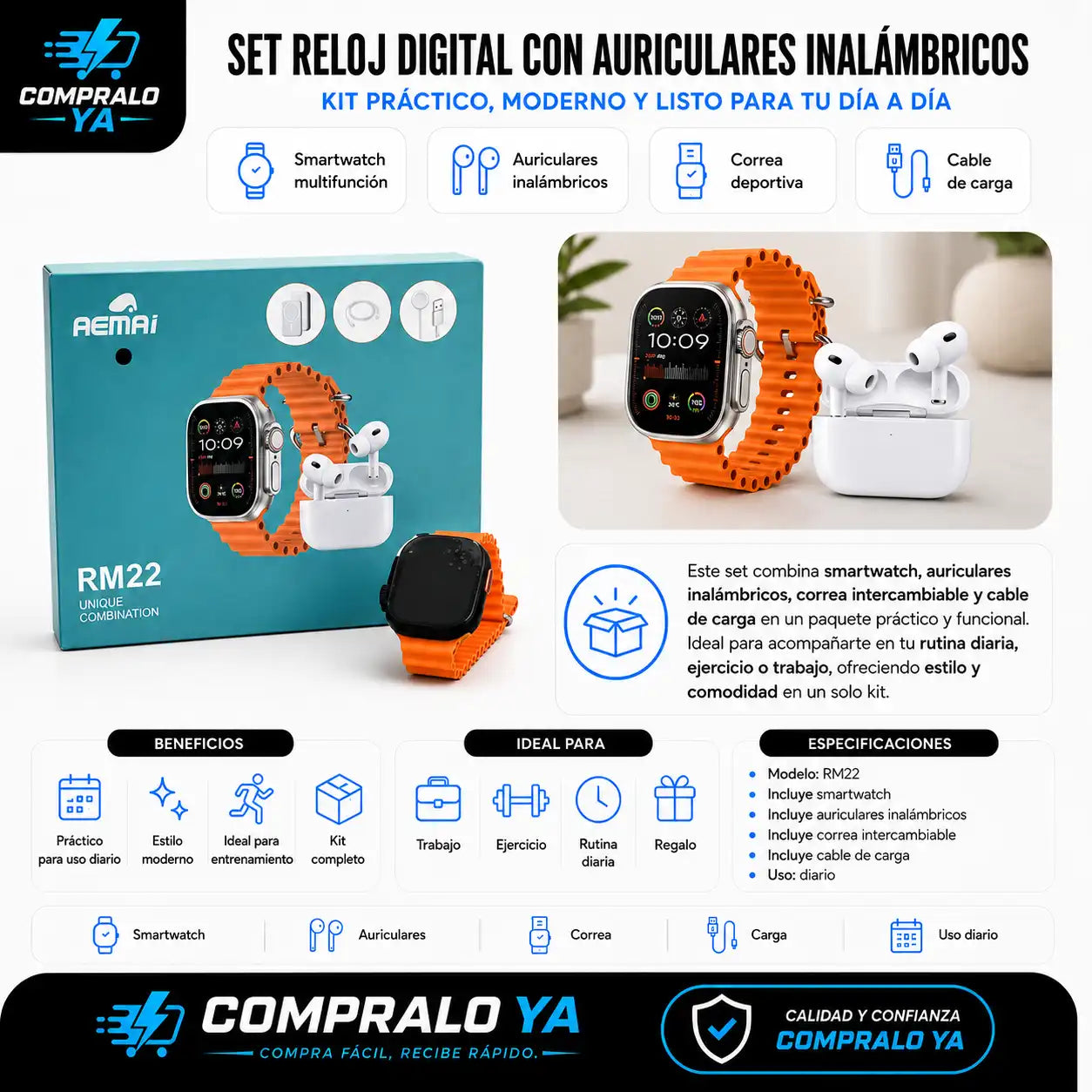 SET RELOJ DIGITAL CON AURICULARES INALAM