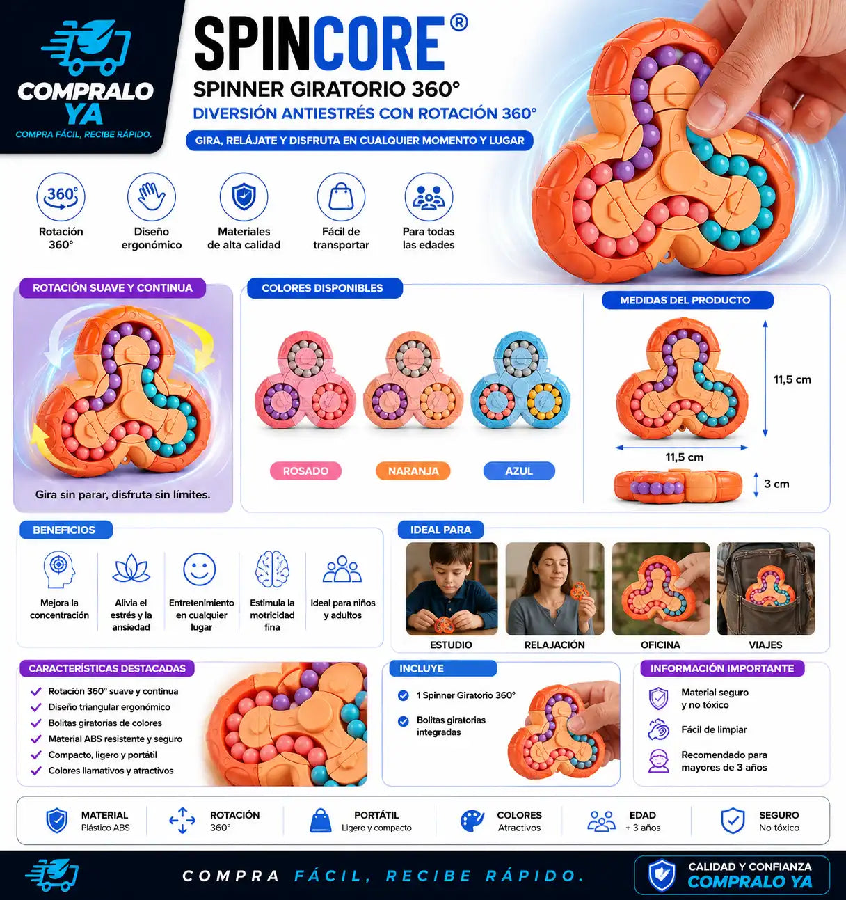SpinCore® — Diversión antiestrés con rotación 360°